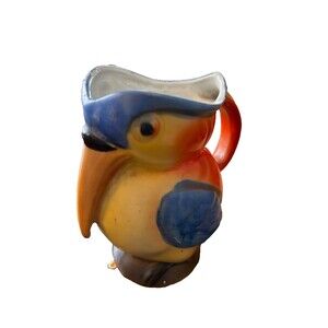 Bird Parrot Tucan Pitcher Vintage Japan 6” Red Yellow Blue